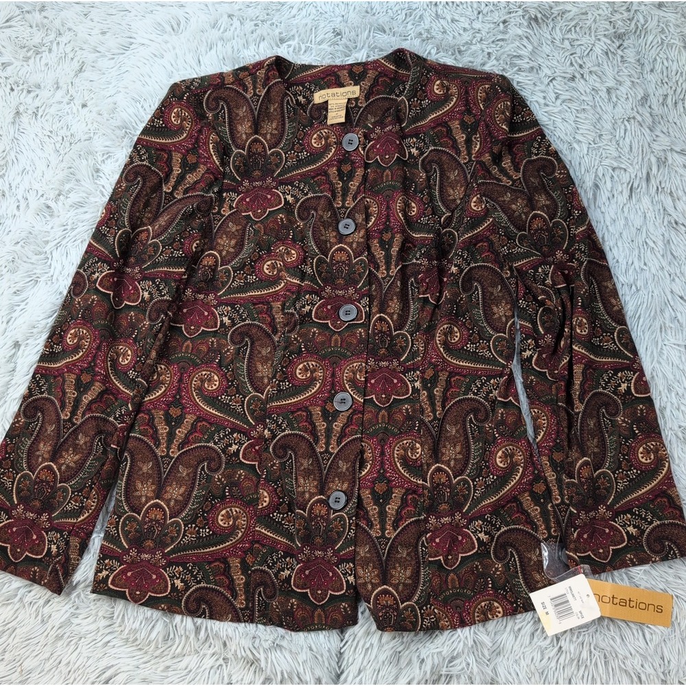 Notations Shirt Womens M Paisley Button Up Casual Lightweight Boho Comfort New